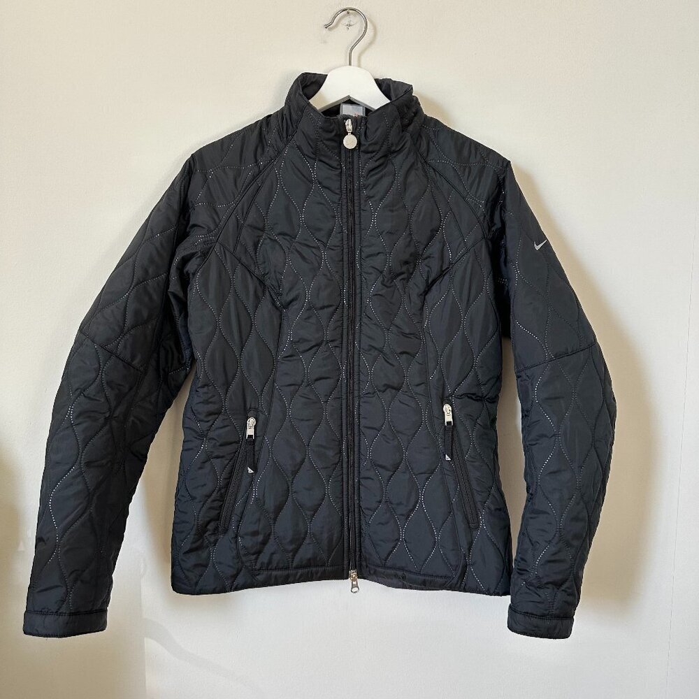 Vintage Nike Quilted Jacket Black Full Zip Y2K Swoosh Lightweight Coat Size M